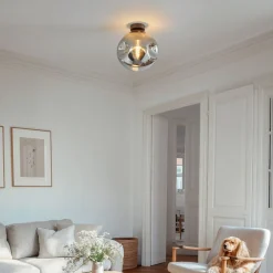 Lindby loftslampe Valentina, E27, røggrå, glas, Ø 25 cm