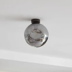 Lindby loftslampe Valentina, E27, røggrå, glas, Ø 25 cm