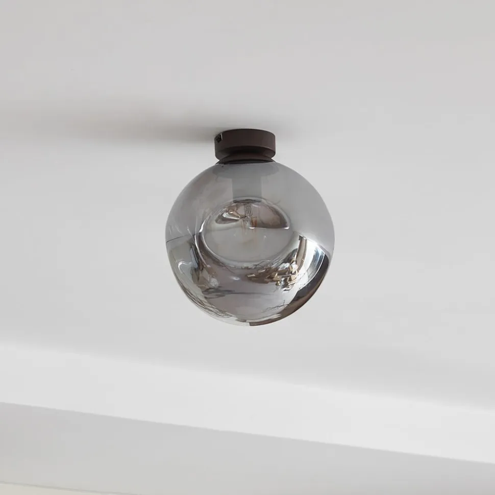 Lindby loftslampe Valentina, E27, røggrå, glas, Ø 25 cm