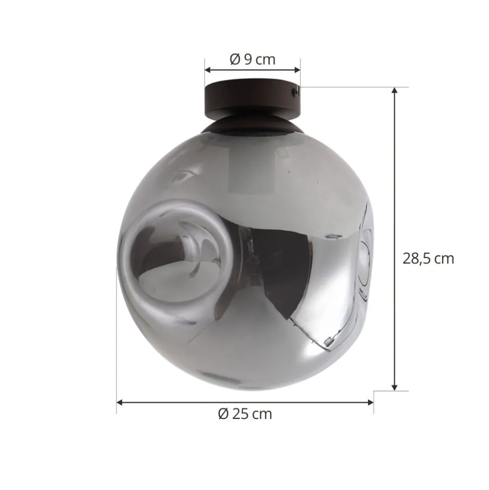 Lindby loftslampe Valentina, E27, røggrå, glas, Ø 25 cm
