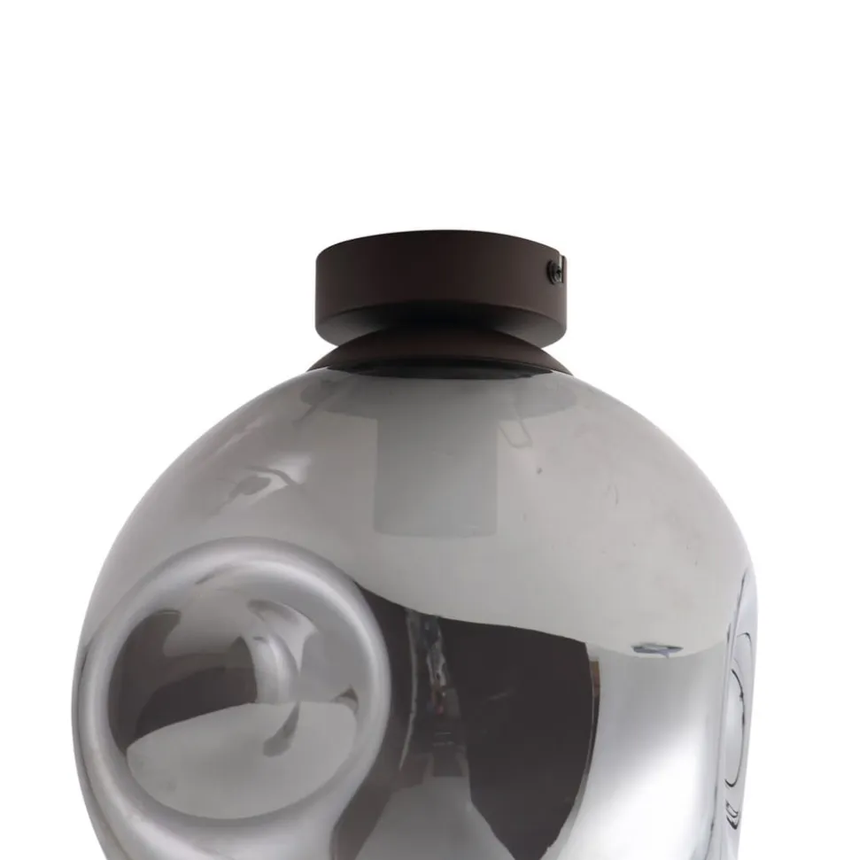 Lindby loftslampe Valentina, E27, røggrå, glas, Ø 25 cm