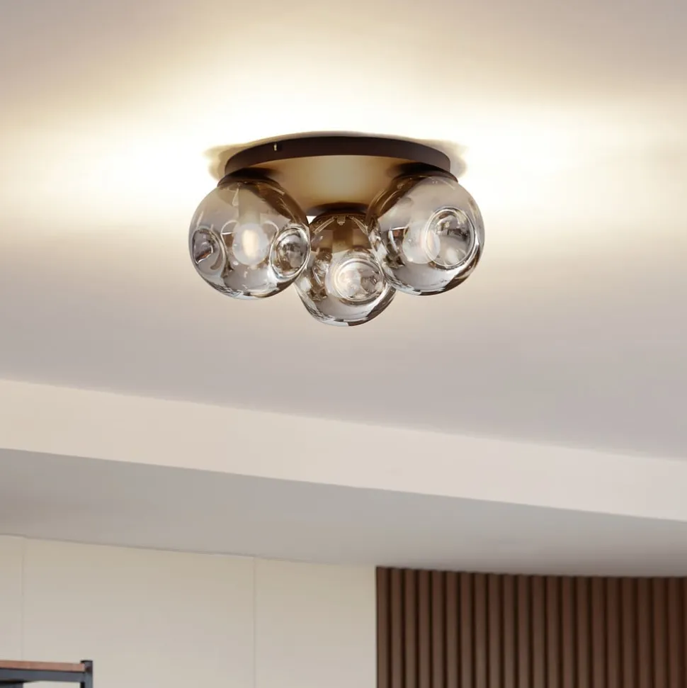 Lindby loftslampe Valentina, E14, grå, glas, Ø 36,6 cm