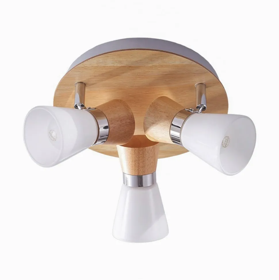 Lindby loftslampe Vivica, Ø 26 cm, krom/træ, 3 lyskilder