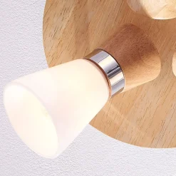 Lindby loftslampe Vivica, Ø 26 cm, krom/træ, 3 lyskilder