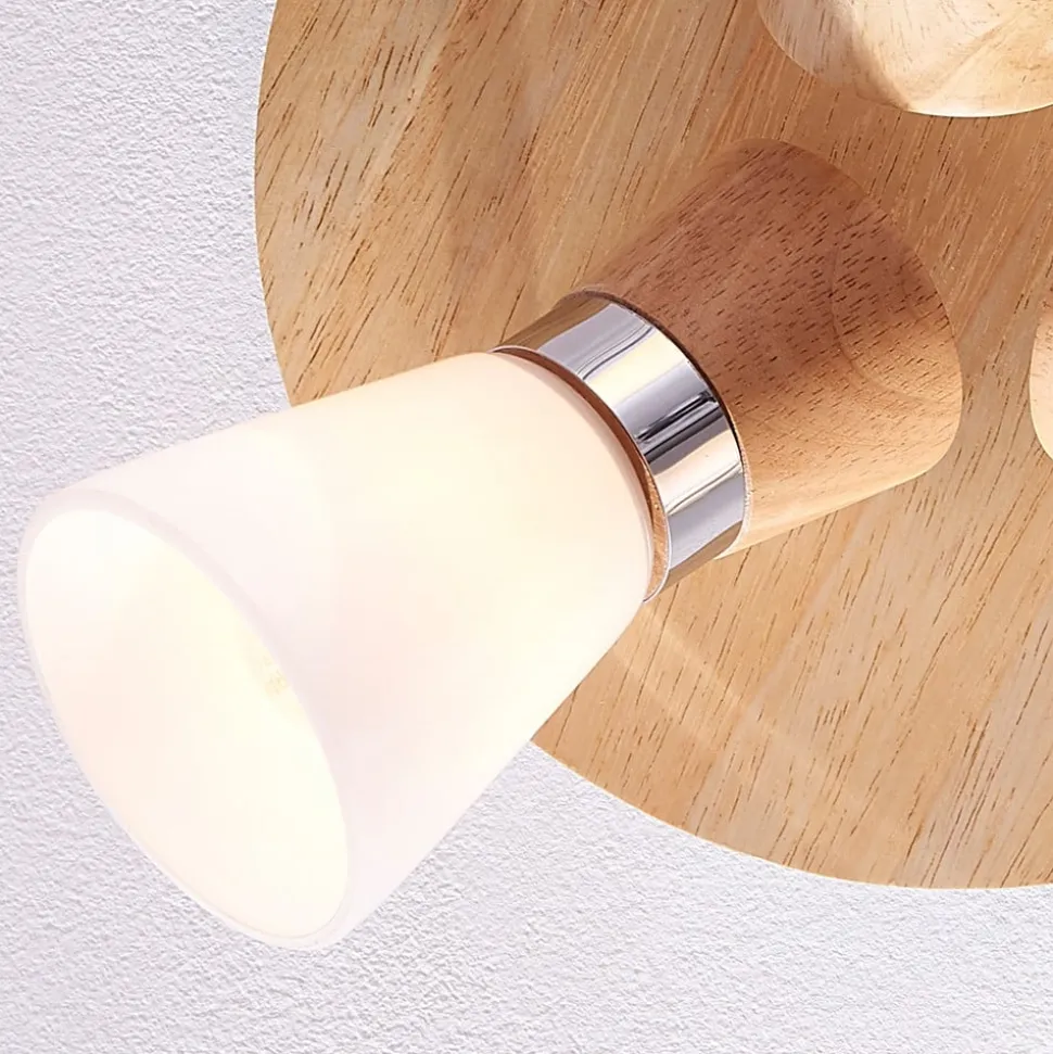 Lindby loftslampe Vivica, Ø 26 cm, krom/træ, 3 lyskilder