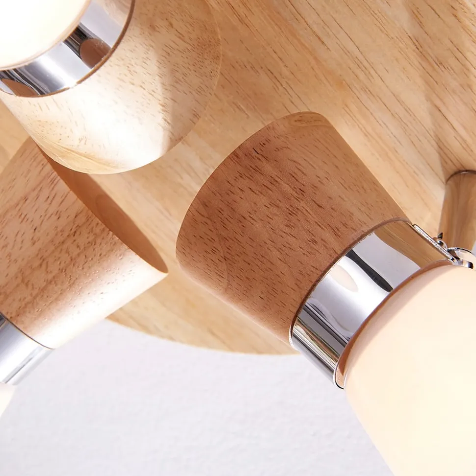 Lindby loftslampe Vivica, Ø 26 cm, krom/træ, 3 lyskilder