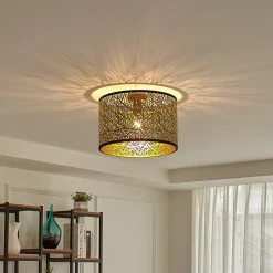 Lindby loftslampe Yonah, guldfarvet, metal, Ø 40 cm, E27