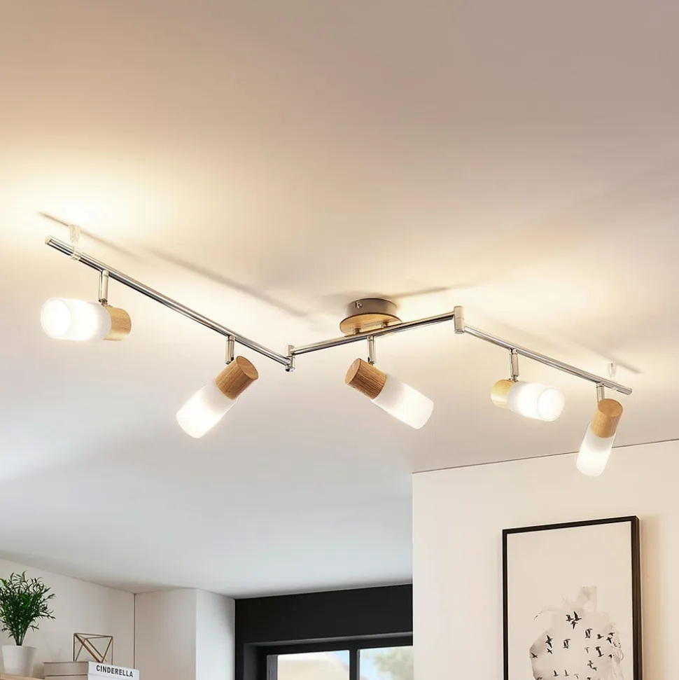 Lindby loftspot Christoph, 130 cm, 4 lyskilder, træ, glas
