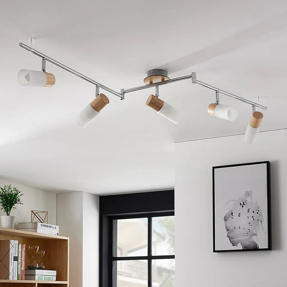 Lindby loftspot Christoph, 130 cm, 4 lyskilder, træ, glas