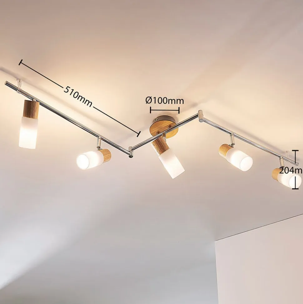 Lindby loftspot Christoph, 130 cm, 4 lyskilder, træ, glas