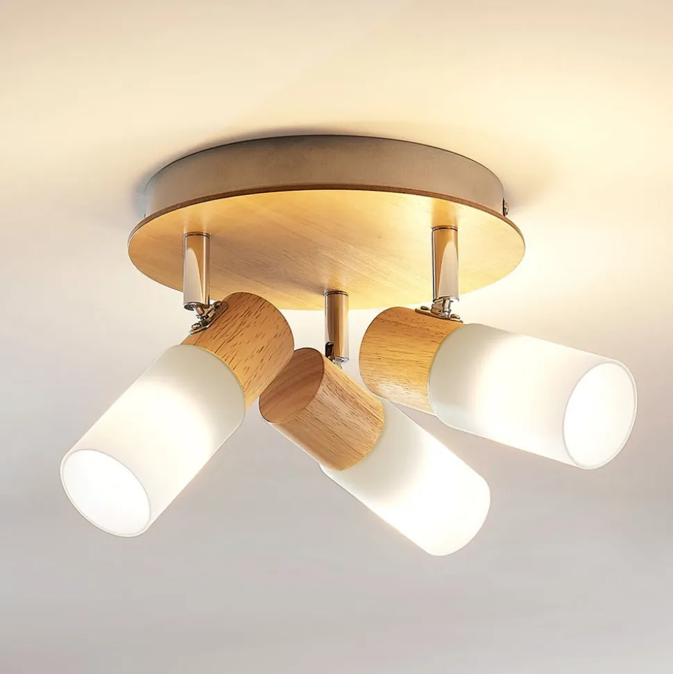 Lindby loftspot Christoph, 20 cm, 3 lyskilder, træ, rondel