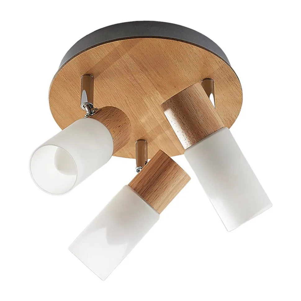 Lindby loftspot Christoph, 20 cm, 3 lyskilder, træ, rondel