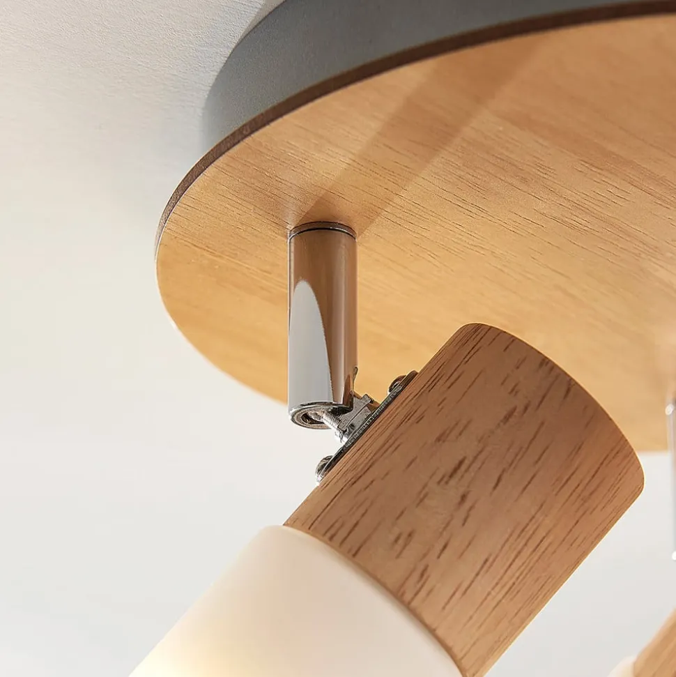 Lindby loftspot Christoph, 20 cm, 3 lyskilder, træ, rondel