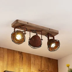 Lindby loftspot Farovi, rust, 45 cm, 3 lyskilder, træ, GU10