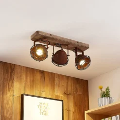 Lindby loftspot Farovi, rust, 45 cm, 3 lyskilder, træ, GU10
