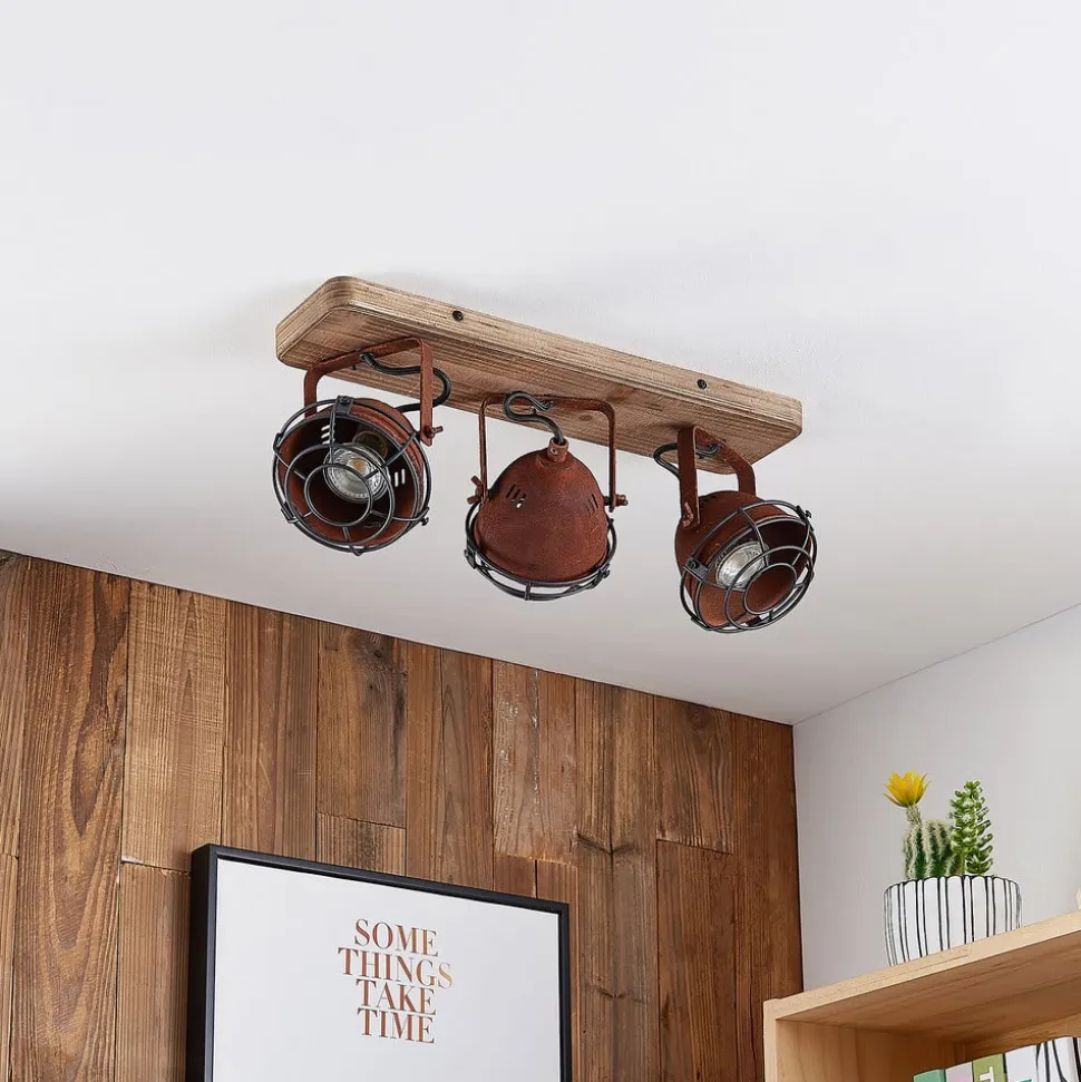 Lindby loftspot Farovi, rust, 45 cm, 3 lyskilder, træ, GU10