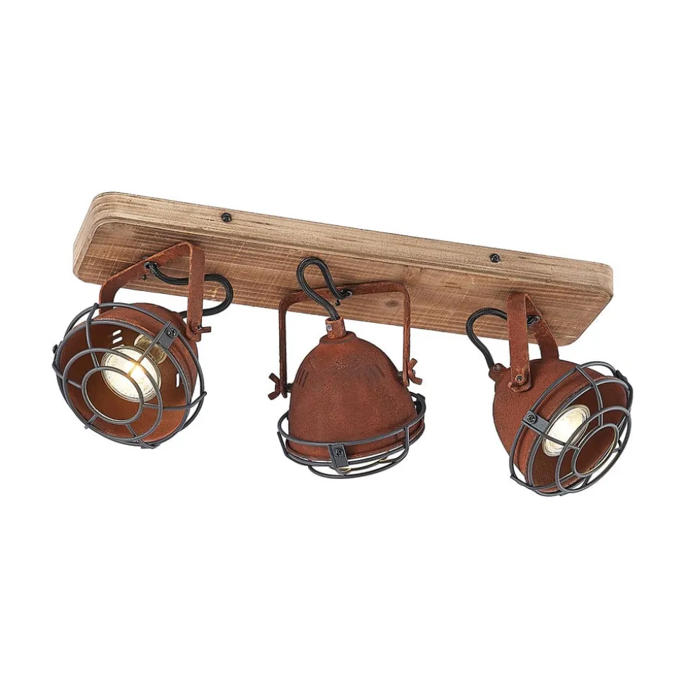 Lindby loftspot Farovi, rust, 45 cm, 3 lyskilder, træ, GU10
