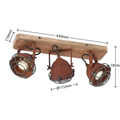 Lindby loftspot Farovi, rust, 45 cm, 3 lyskilder, træ, GU10