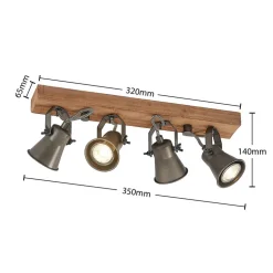 Lindby loftspot Grandesa, 35 cm, 4 lyskilder, træ, metal