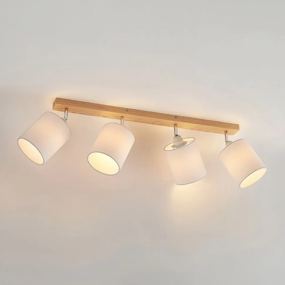 Lindby loftspot Imarin, 81 cm, hvid, 4 lyskilder, træ
