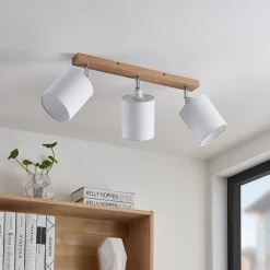 Lindby loftspot Imarin, 56 cm, 3 lyskilder, hvid, træ
