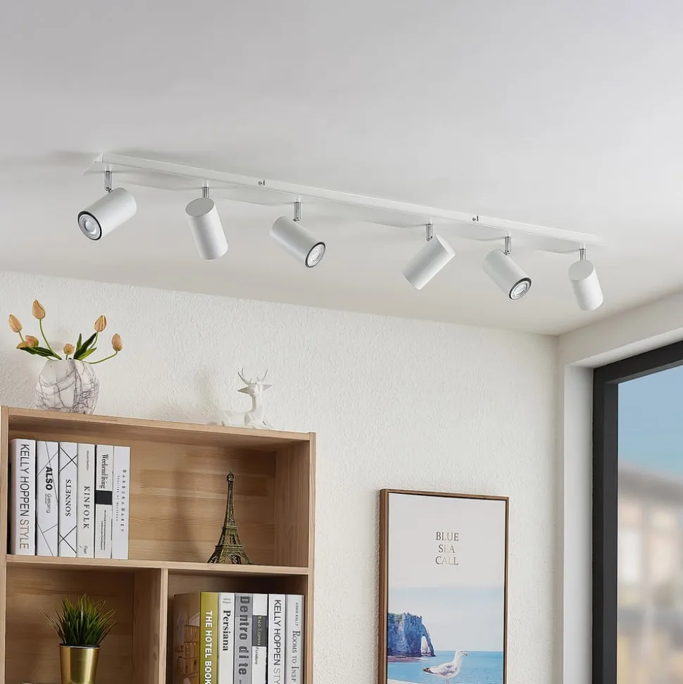Lindby loftspot Joffrey, 116 cm, hvid, 6 lyskilder, GU10