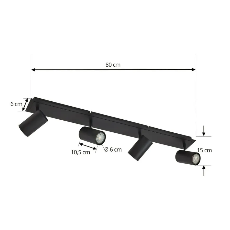 Lindby loftspot Joffrey, 80 cm, sort, 4 lyskilder, GU10
