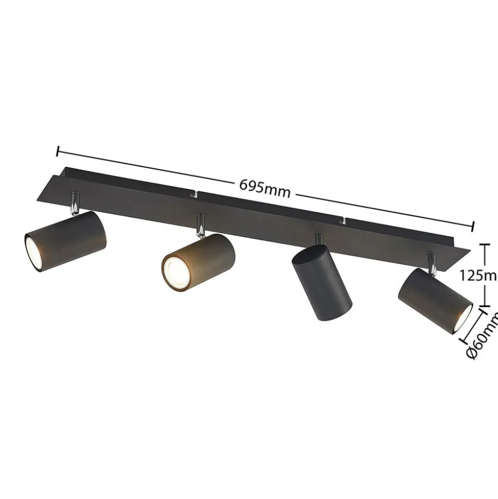 Lindby loftspot Joffrey, 70 cm, sort, 4 lyskilder, GU10