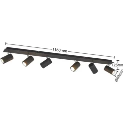 Lindby loftspot Joffrey, 116 cm, sort, 6 lyskilder, GU10