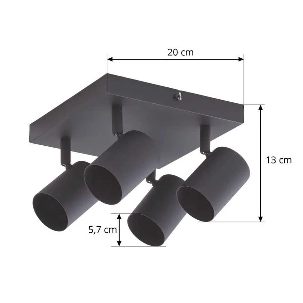 Lindby loftspot Jorell, sort, 20 cm, sort, 4 lyskilder.
