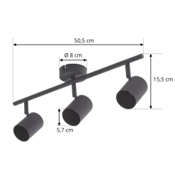 Lindby loftspot Jorell, sort, 51 cm, 3 lyskilder, GU10