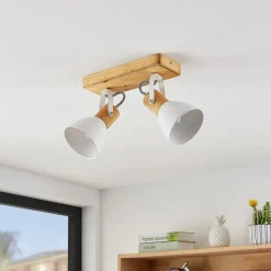 Lindby loftspot Merela, hvid, 28 cm, 2 lyskilder, træ, E14