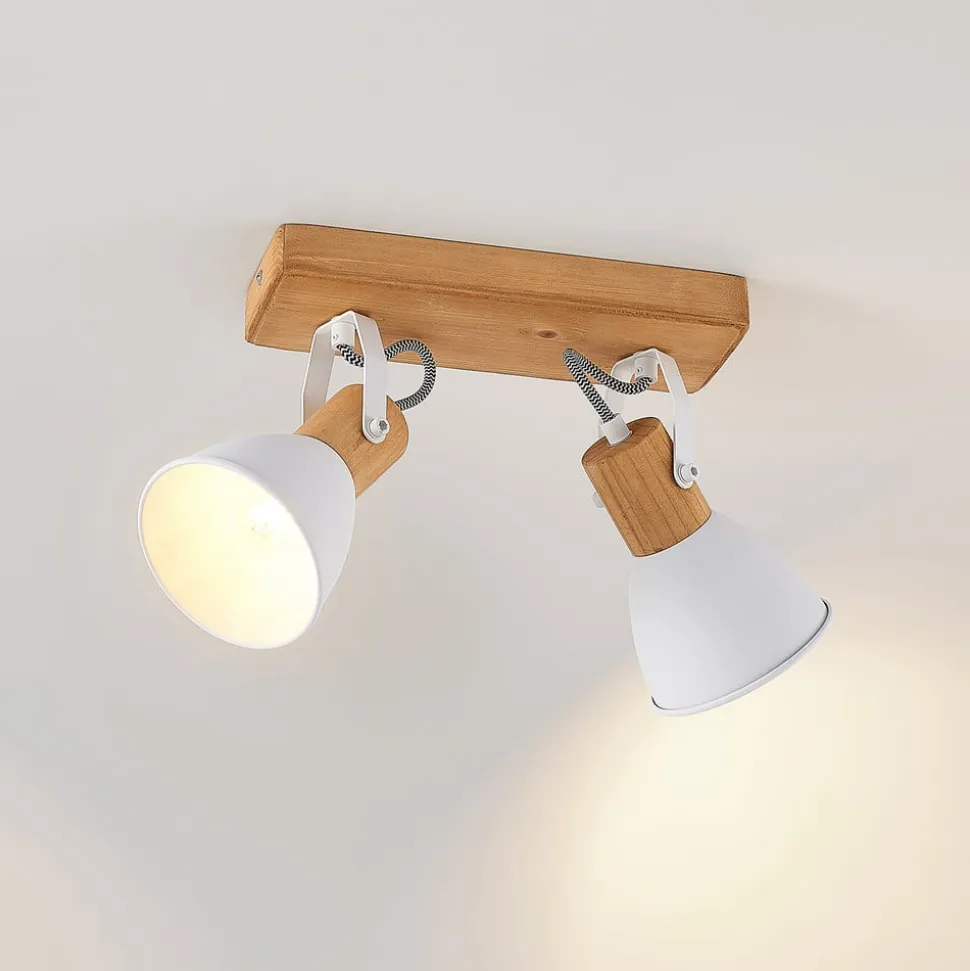 Lindby loftspot Merela, hvid, 28 cm, 2 lyskilder, træ, E14
