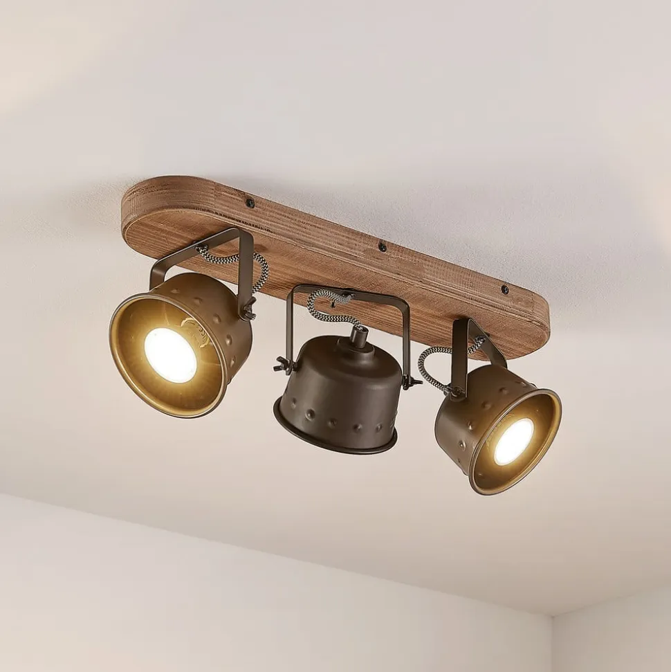 Lindby loftspot Rubinjo, 45 cm, 3 lyskilder, træ, GU10