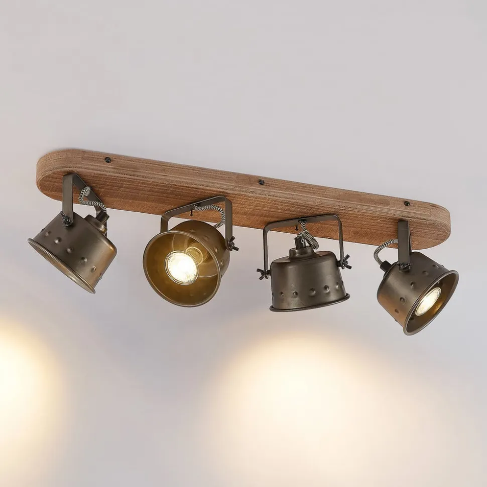 Lindby loftspot Rubinjo, 62 cm, 4 lyskilder, træ, GU10
