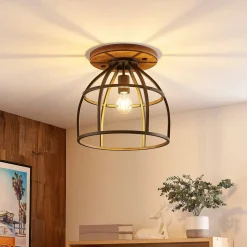 Lindby loftspot Rutger, Ø 34 cm, træ, bur, E27