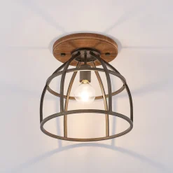 Lindby loftspot Rutger, Ø 34 cm, træ, bur, E27
