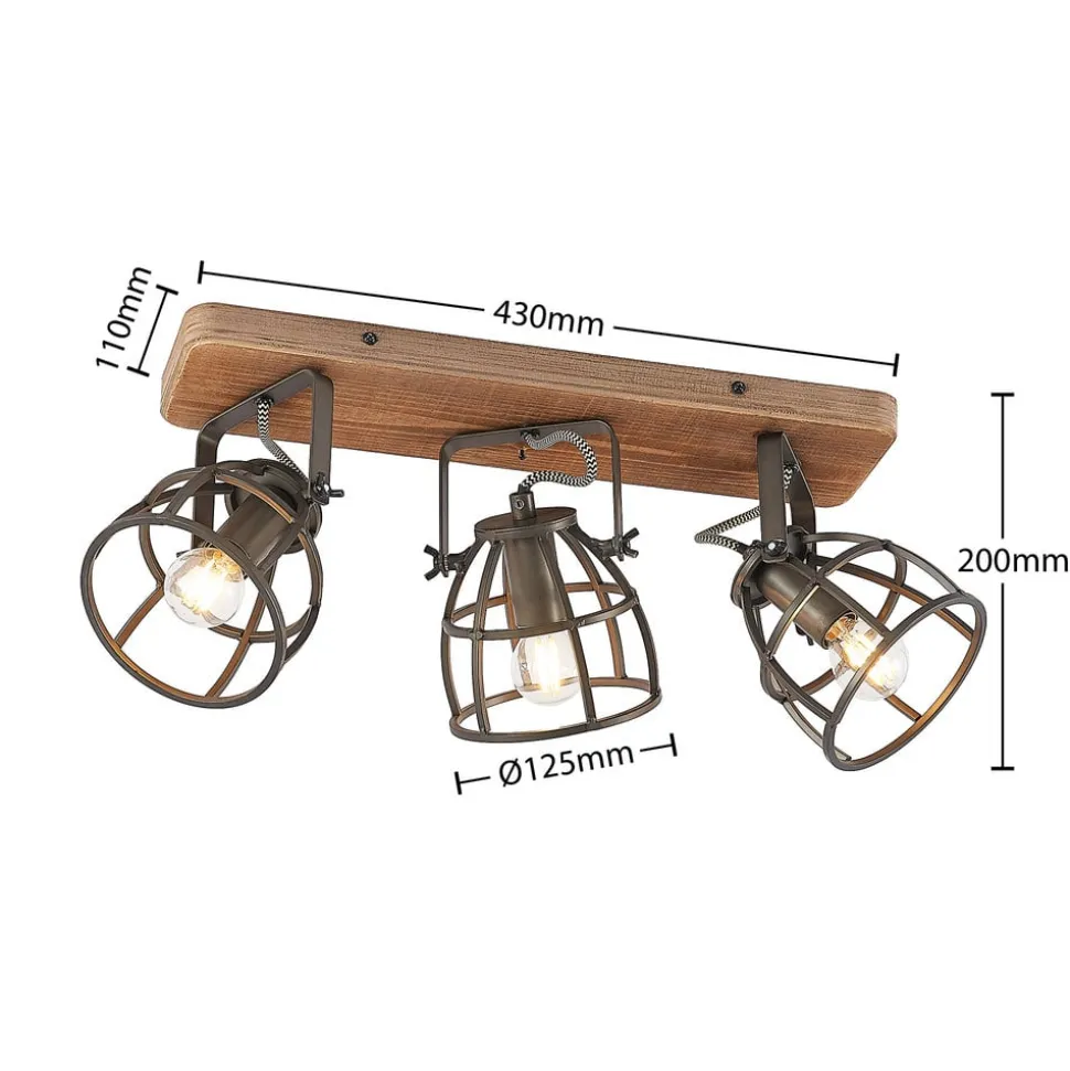 Lindby loftspot Rutger, 52 cm, 3 lyskilder, træ, bur, E14