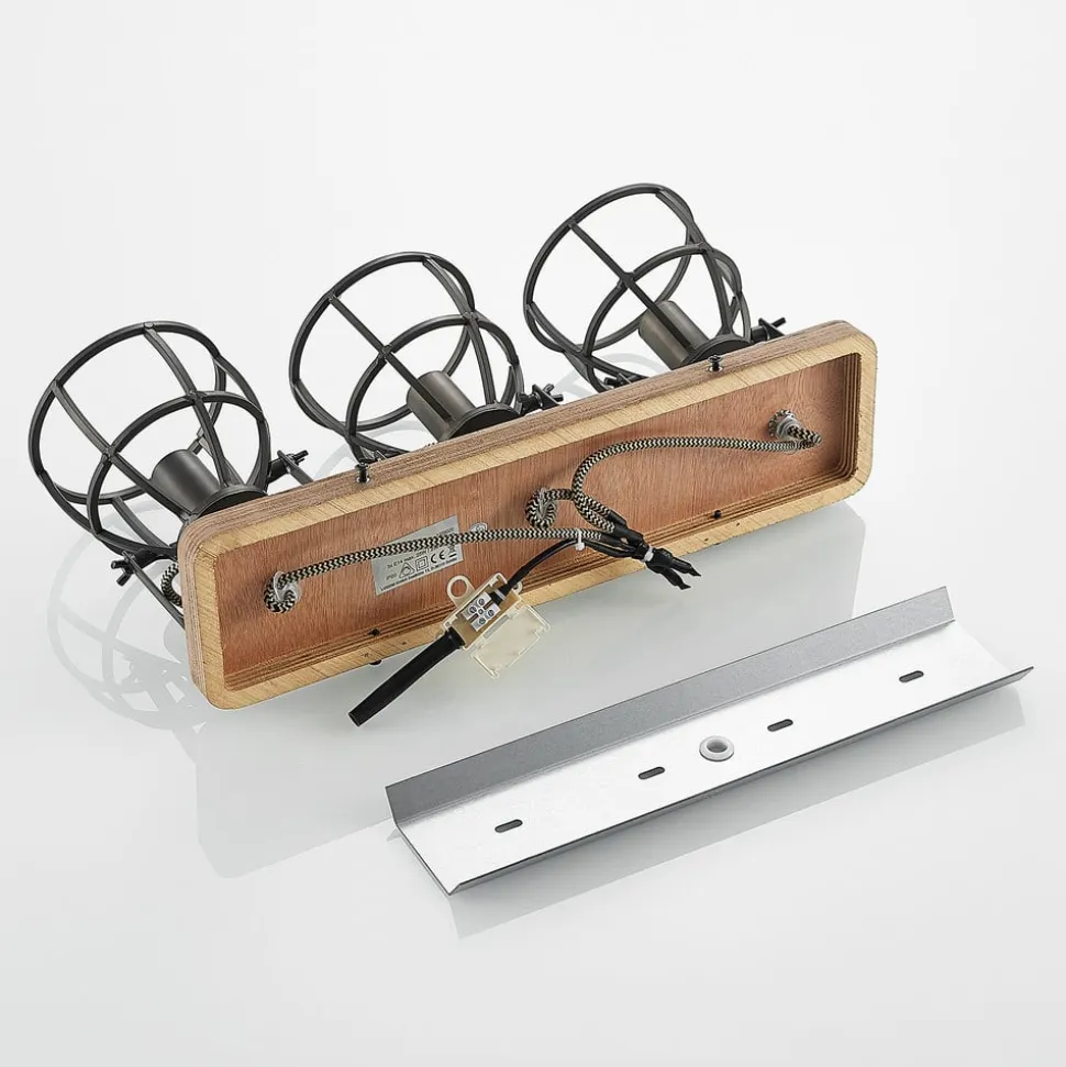 Lindby loftspot Rutger, 52 cm, 3 lyskilder, træ, bur, E14