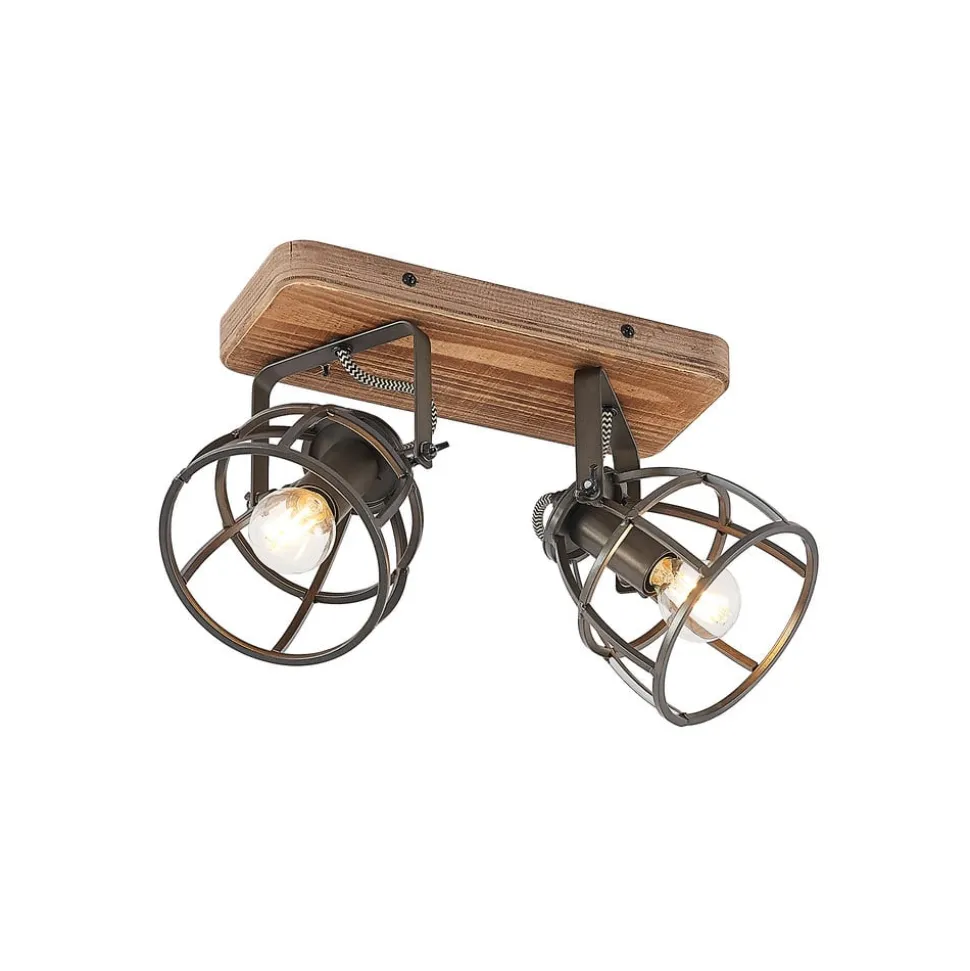 Lindby loftspot Rutger, 36 cm, 2 lyskilder, træ, bur, E14