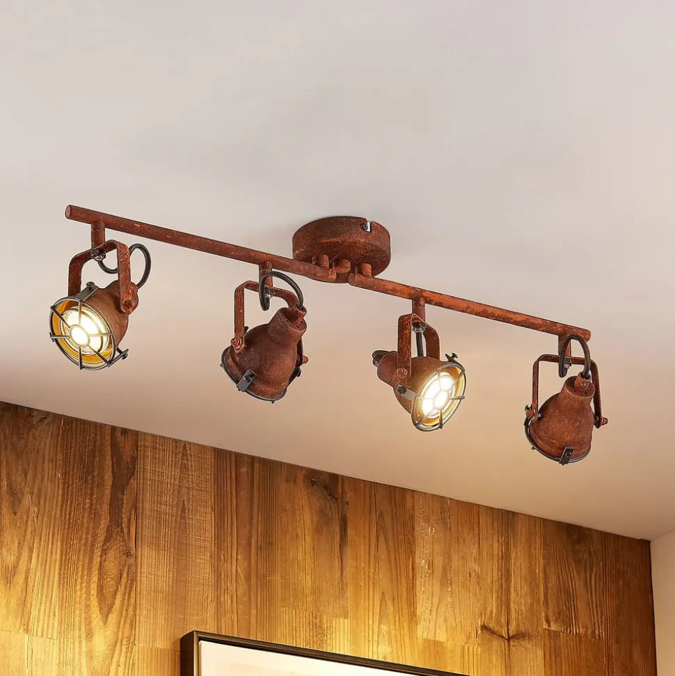 Lindby loftspot Scabra, 63 cm, rustbrun, 4 lyskilder, metal