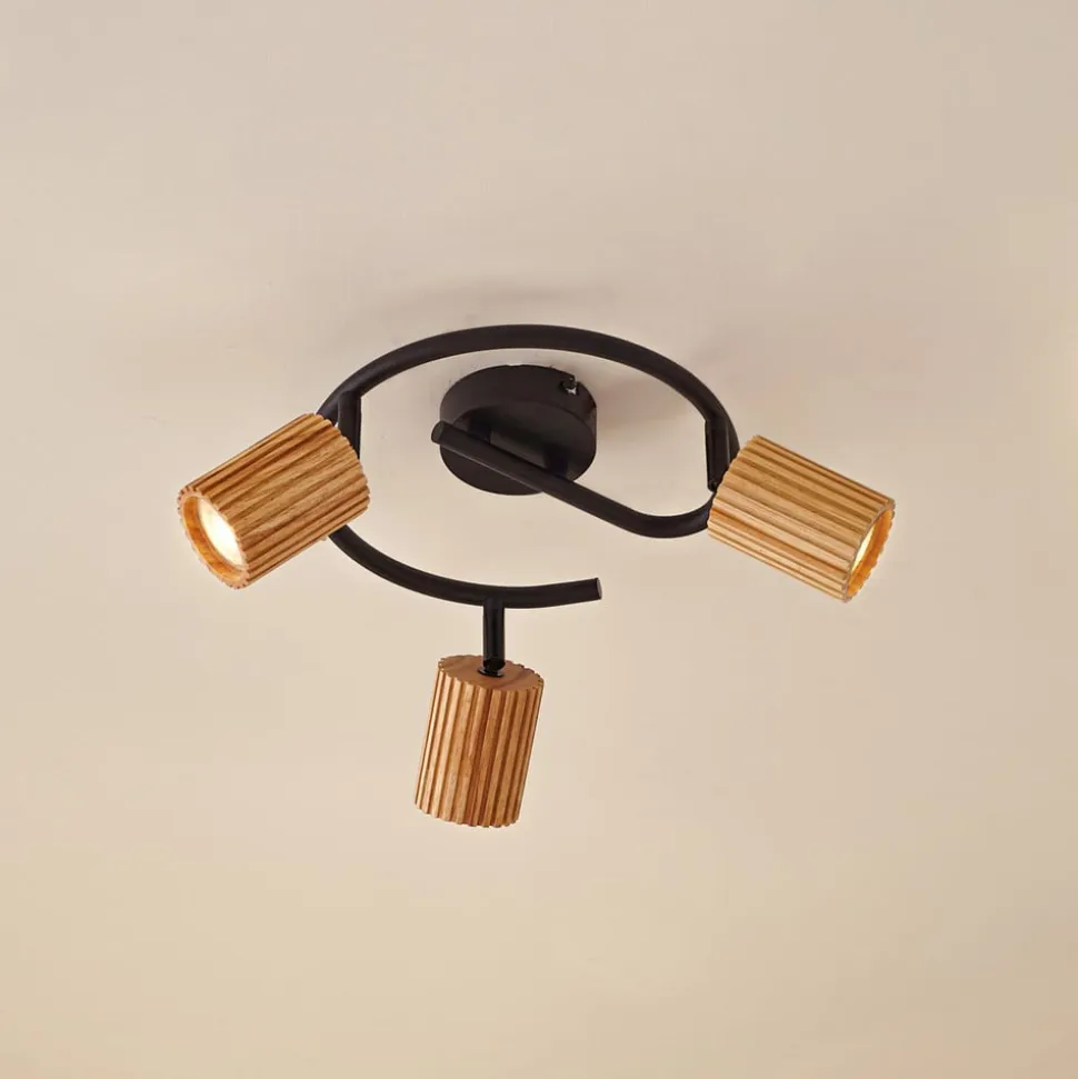 Lindby loftspot Stralino, 3 lyskilder, Ø31cm, træ, GU10