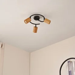 Lindby loftspot Stralino, 3 lyskilder, Ø31cm, træ, GU10