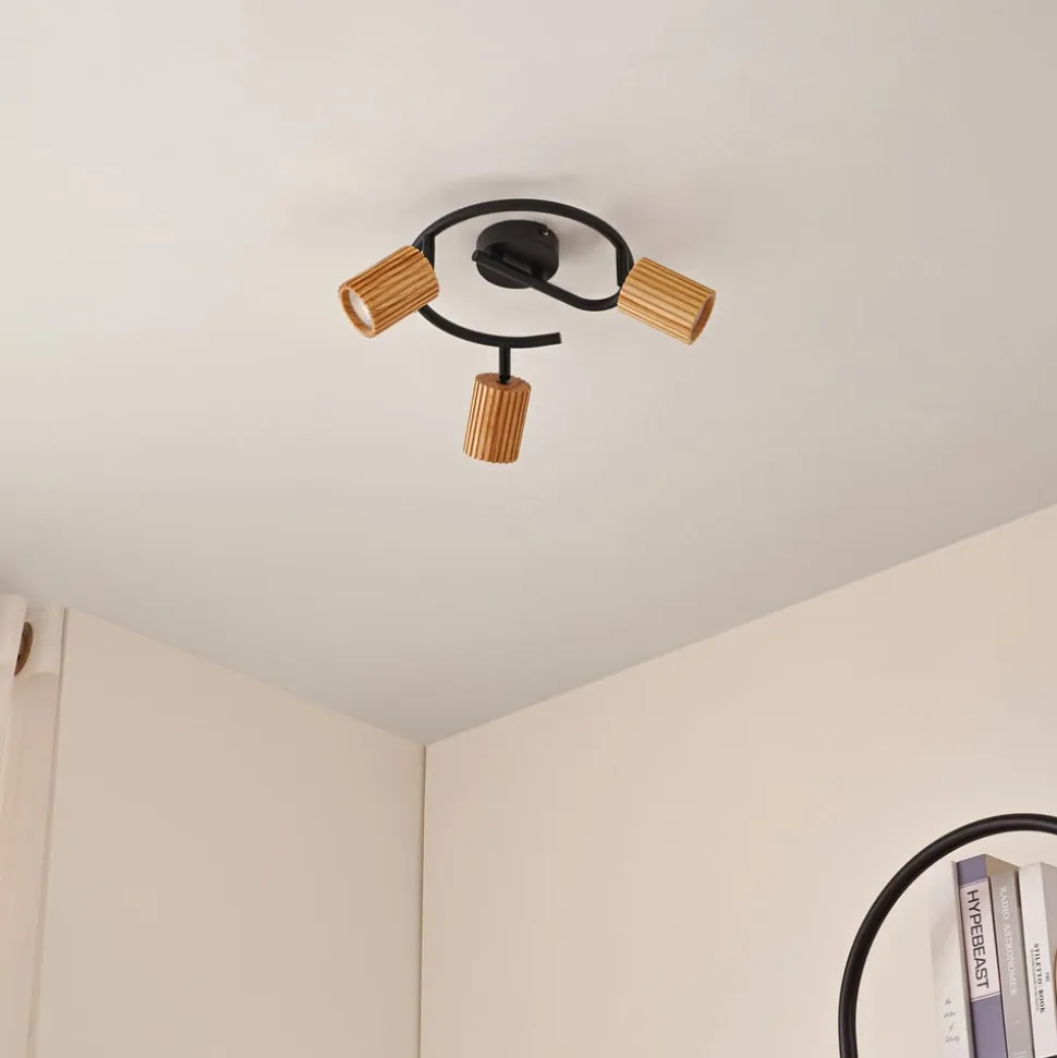 Lindby loftspot Stralino, 3 lyskilder, Ø31cm, træ, GU10