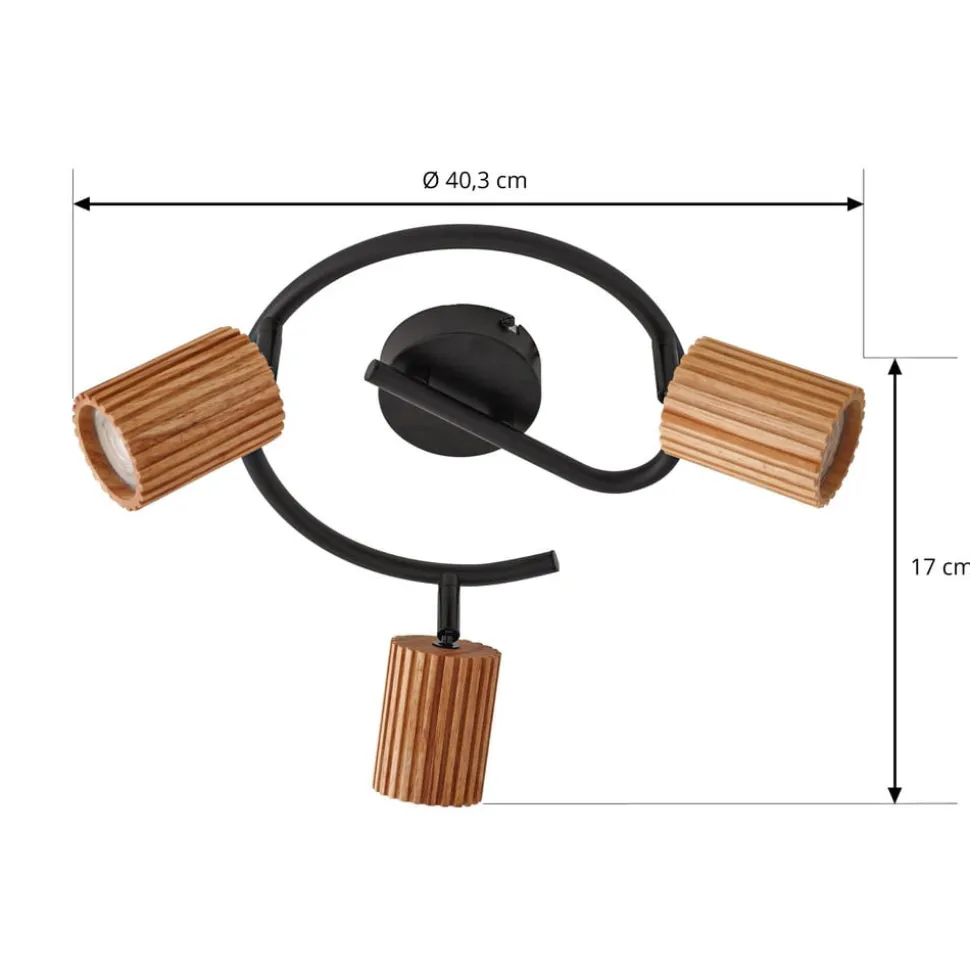 Lindby loftspot Stralino, 3 lyskilder, Ø31cm, træ, GU10