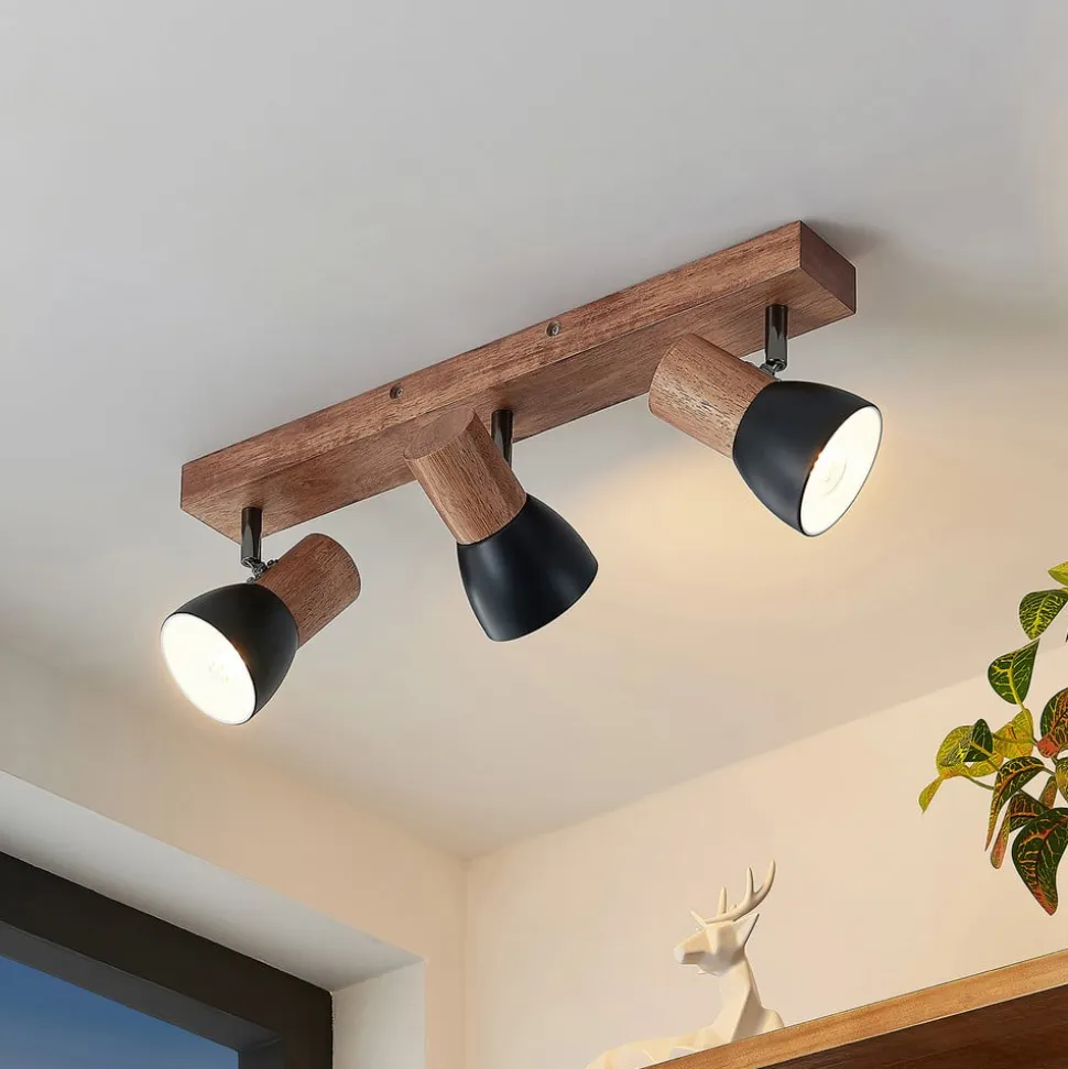 Lindby loftspot Tonja, 3 lyskilder, 55 cm, træ, stål