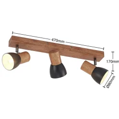 Lindby loftspot Tonja, 3 lyskilder, 55 cm, træ, stål