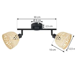 Lindby loftspot Youstin, 30 cm lang, bambus, 2-lys, E14