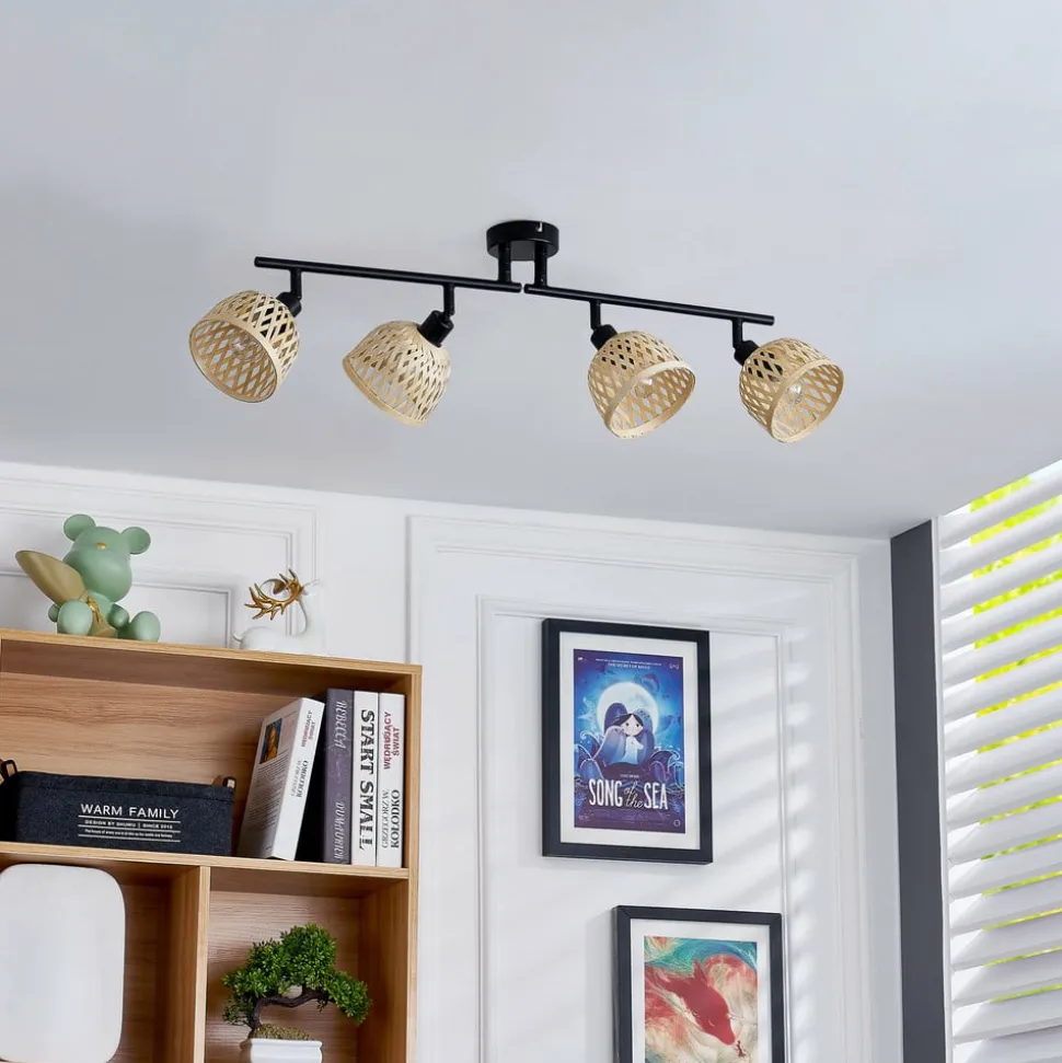 Lindby loftspot Youstin, 70,5 cm lang, bambus 4-lys, E14