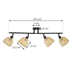 Lindby loftspot Youstin, 70,5 cm lang, bambus 4-lys, E14